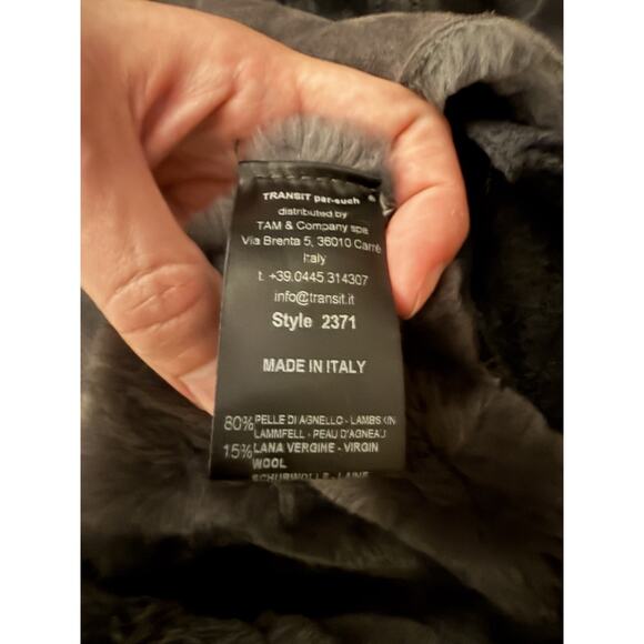 Transit Teddy Coat Lambskin Shearling Wool Grey Funnel Neck Zipper 2 - Picture 5 of 7